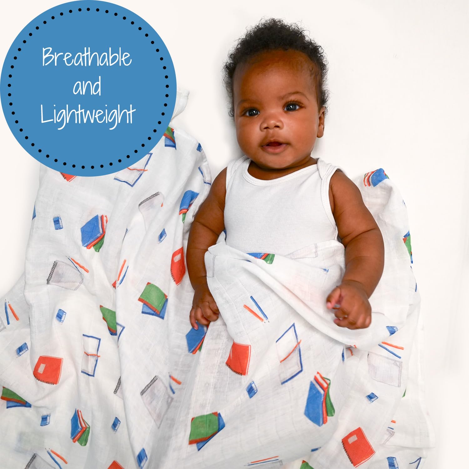 LollyBanks Books Print Swaddle Blanket used during nursing for gentle cover and comfort.
