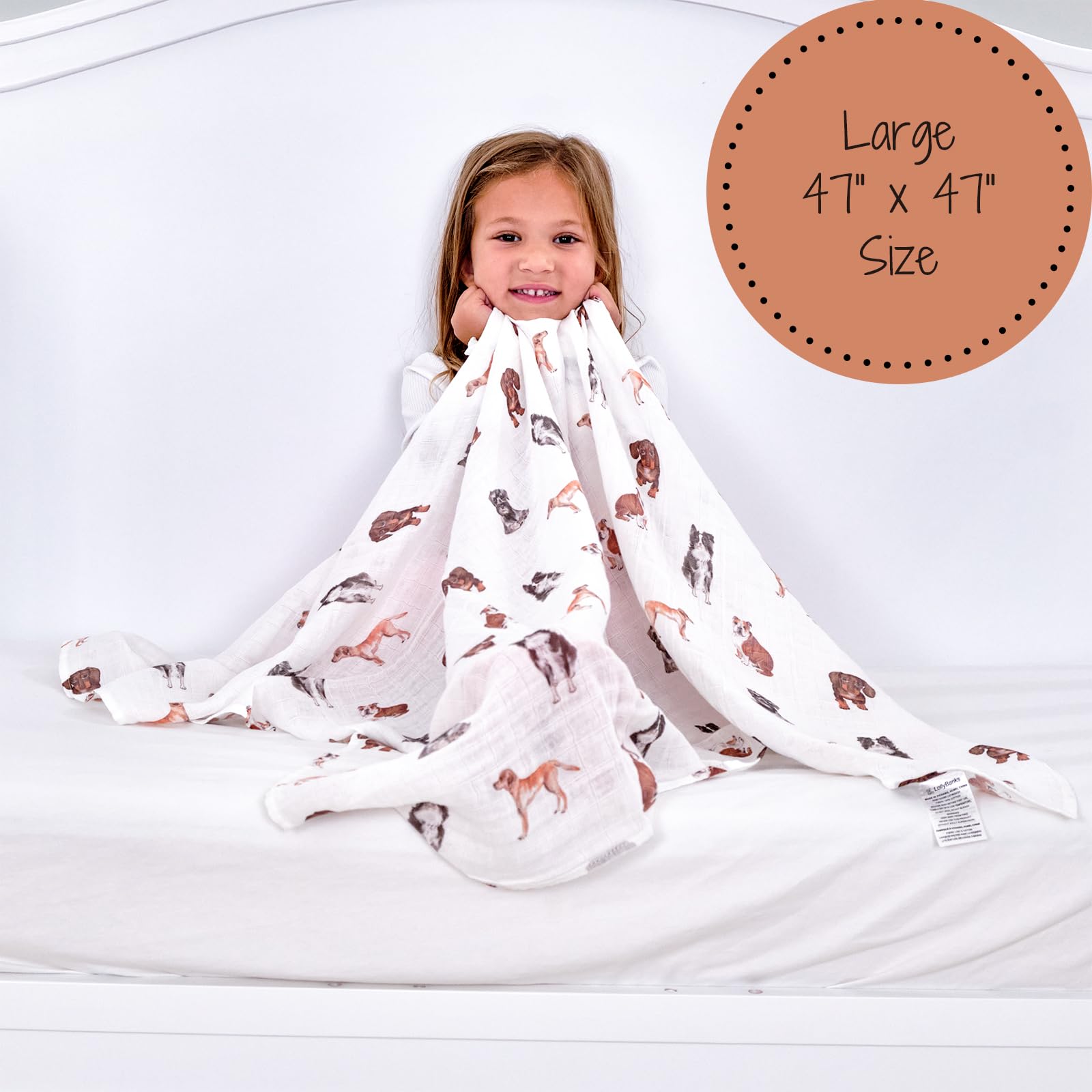 LollyBanks dog-print swaddle for nursery decor and soothing baby burps and naps