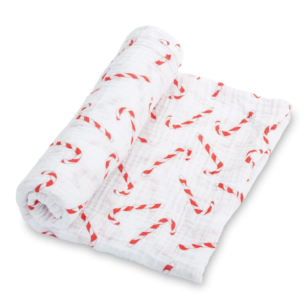 LollyBanks candy-cane print swaddle for festive newborn photos