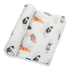 LollyBanks cat-print swaddle blanket 47x47 provides cozy newborn wrap for naps.
