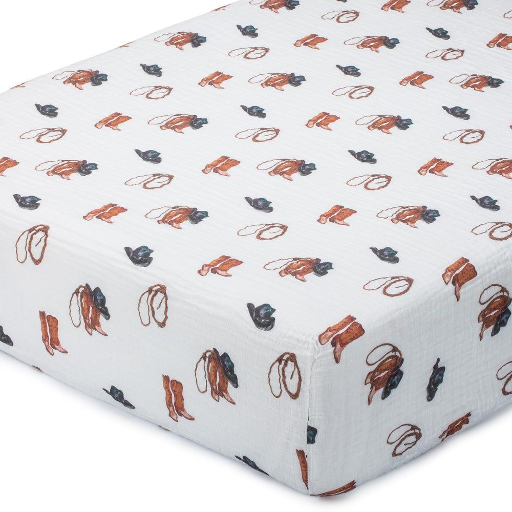LollyBanks cowboy crib sheet in soft cotton texture for gentle sleep