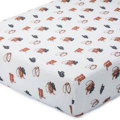 LollyBanks cowboy crib sheet in soft cotton texture for gentle sleep