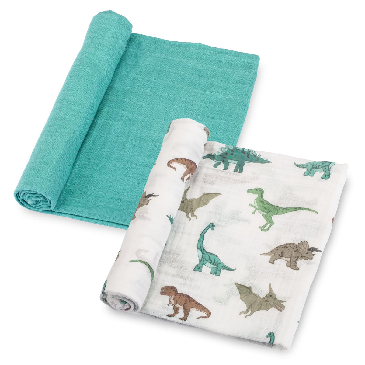 LollyBanks dinosaur-blue swaddle blanket front view for cozy naps.