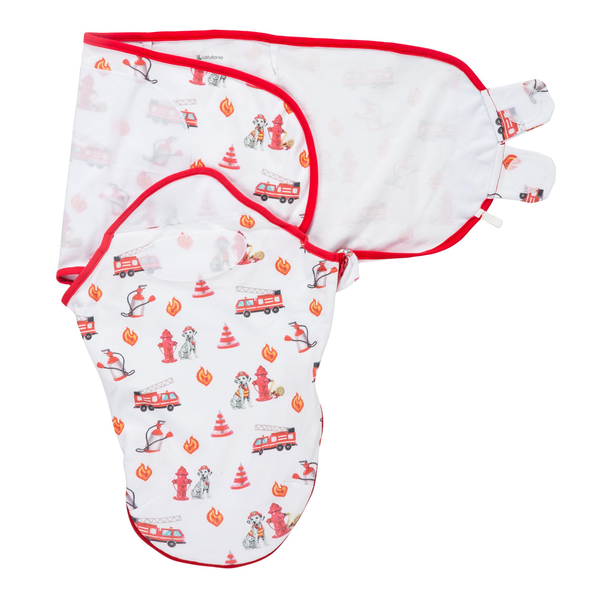 LollyBanks dog-print swaddle front view promotes ultra-soft organic cotton for newborn sleep