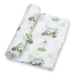LollyBanks golf-print swaddle folded for travel and storage
