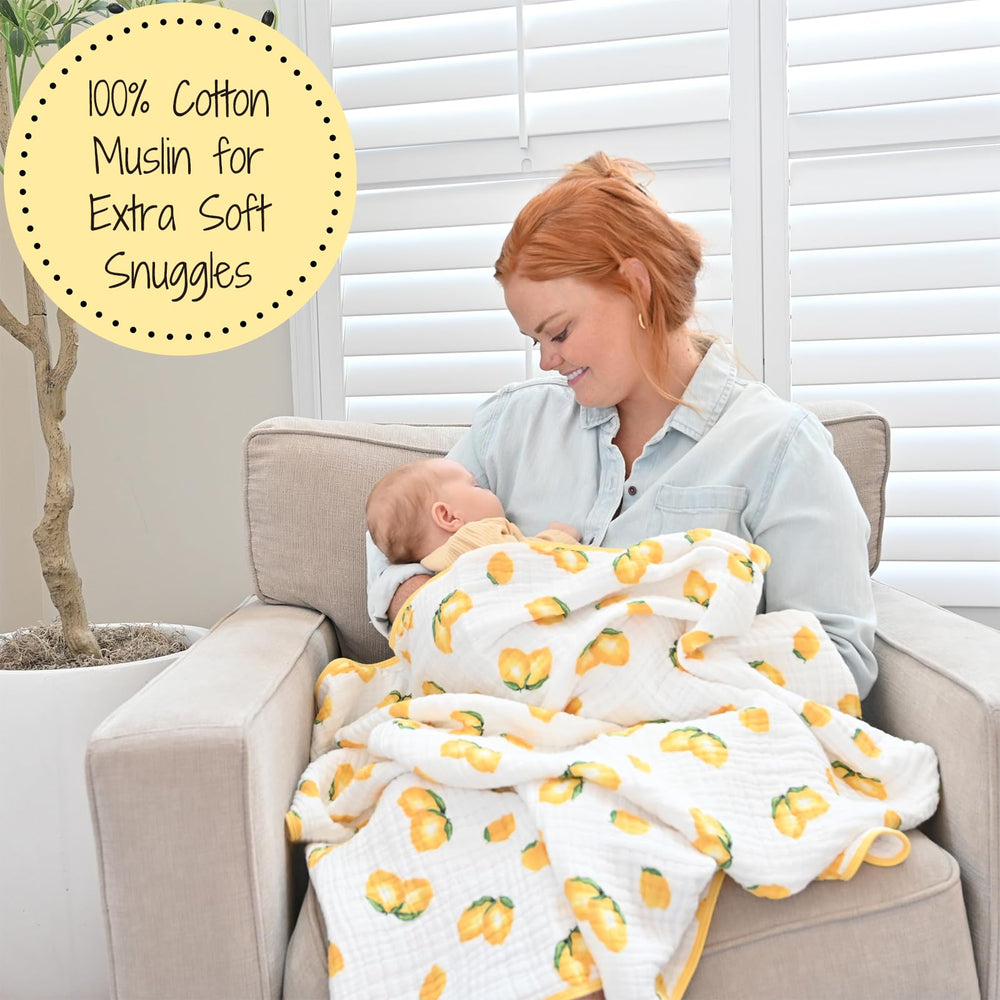 LollyBanks muslin baby quilt folded neatly shows easy storage and travel readiness.