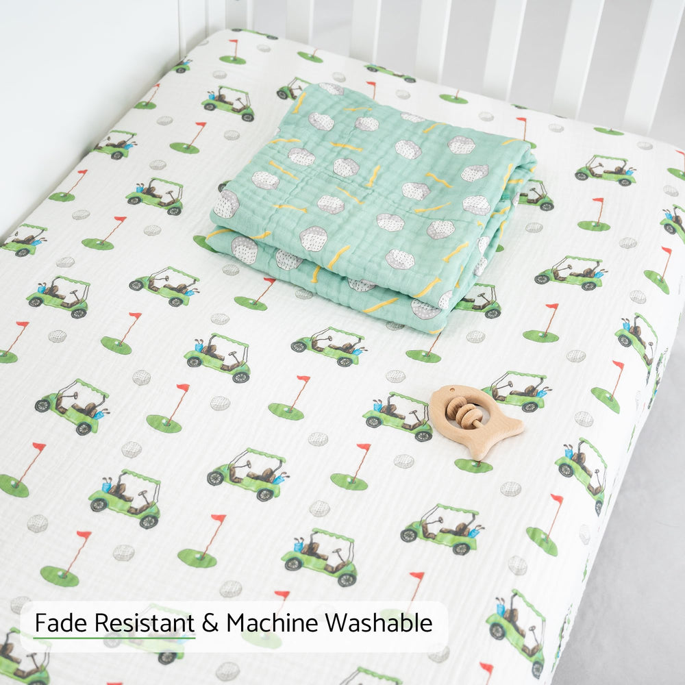 LollyBanks muslin crib sheet for neutral nursery aesthetics supports quick-dry and machine wash.