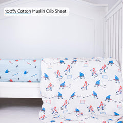 LollyBanks Muslin crib sheets in hat print provide cozy charm and gentle cotton comfort.