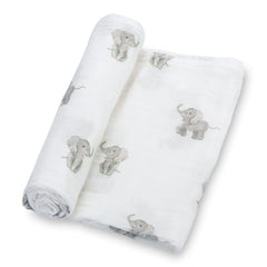 LollyBanks elephant-print swaddle blanket ideal for cozy naps.
