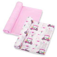 LollyBanks muslin swaddle blanket pink golf pattern for cozy naps