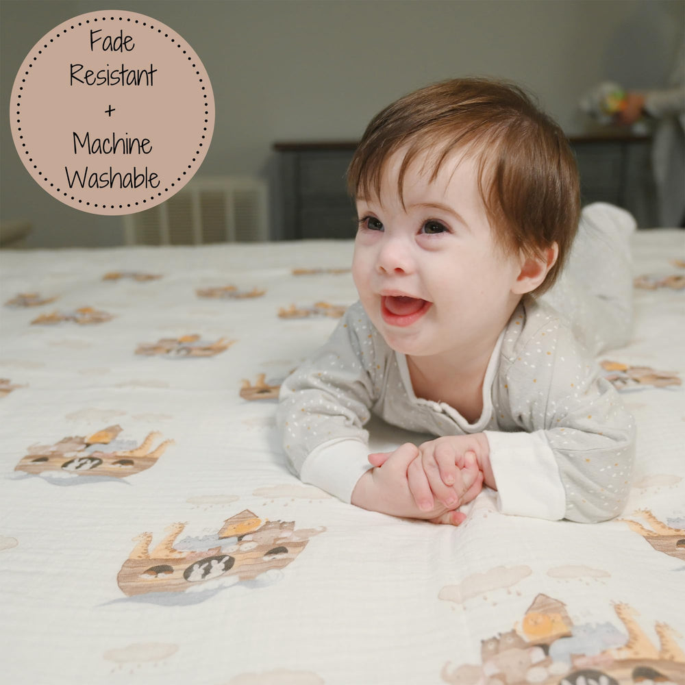 LollyBanks Muslin Swaddle Blankets 2pack fabric close-up weave highlights durable, easy-care cotton.
