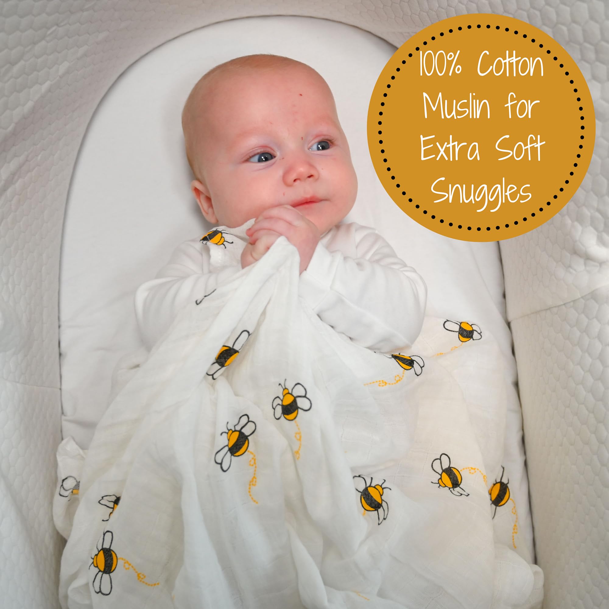 LollyBanks Flower Bee swaddle complements nursery decor and crib comfort