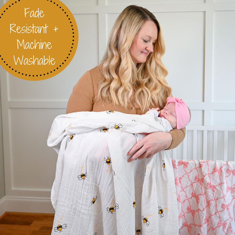 LollyBanks Flower Bee swaddle OEKO-TEX certified for safe fabrics