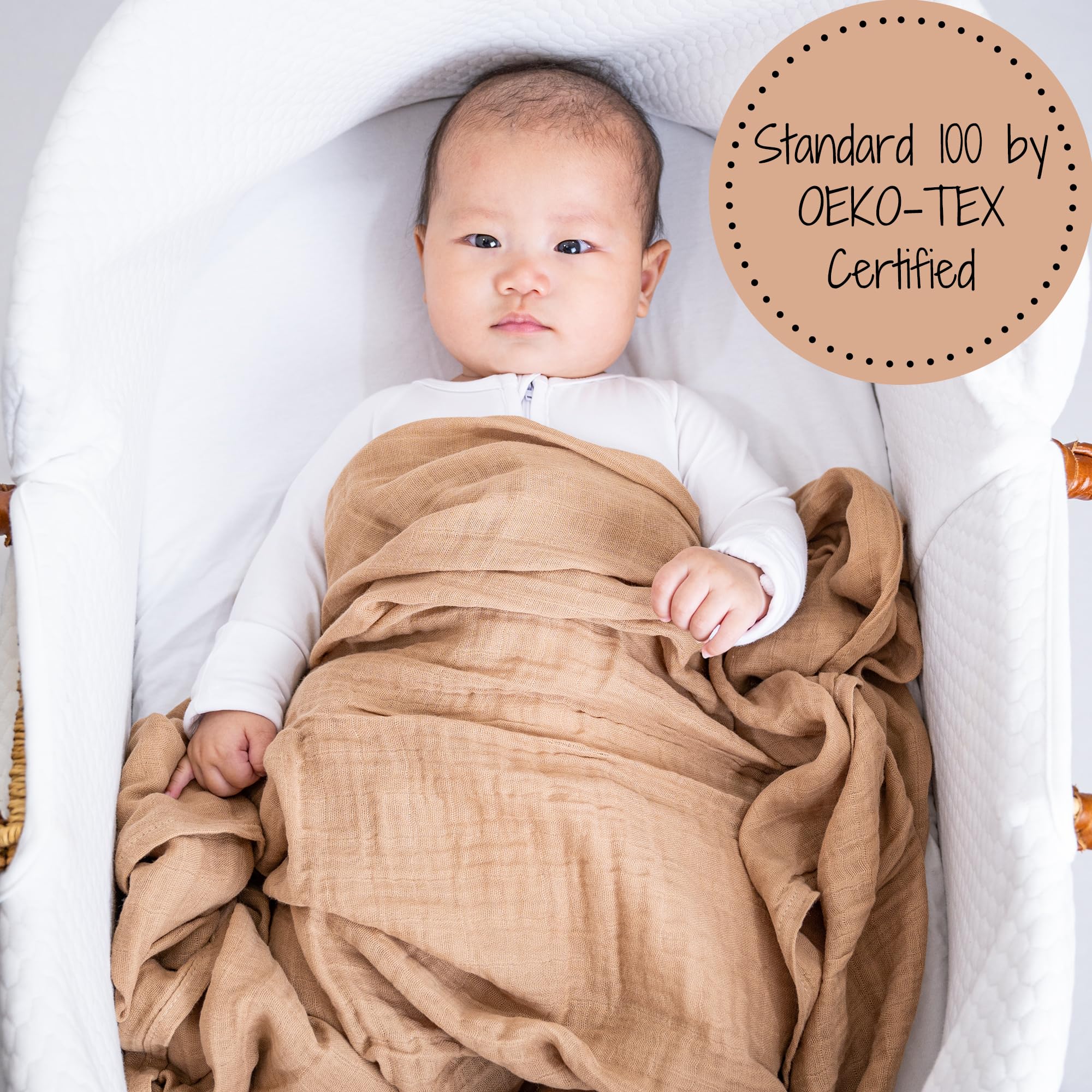 LollyBanks muslin swaddle breathable 100% cotton highlighting lightweight wrap