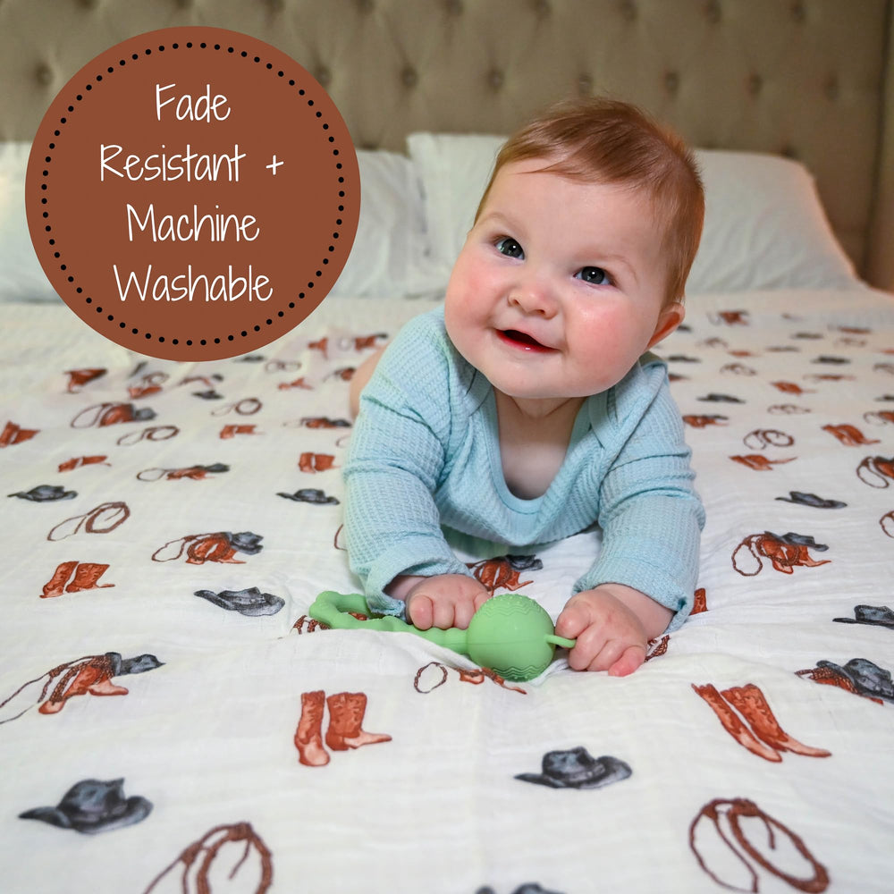 LollyBanks muslin swaddle used as burp cloth during feeding