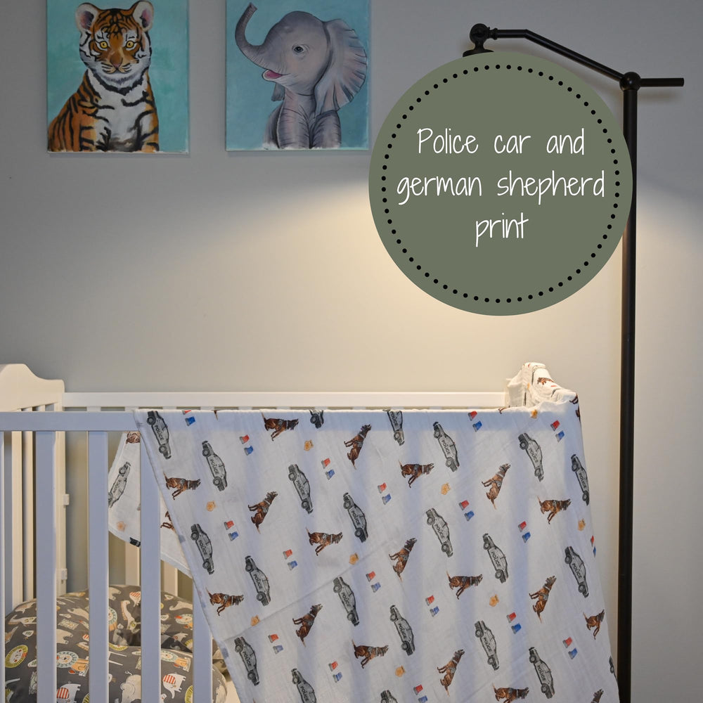 LollyBanks two-pack swaddle showcasing breathable, easy-care fabric for burp cloth use.