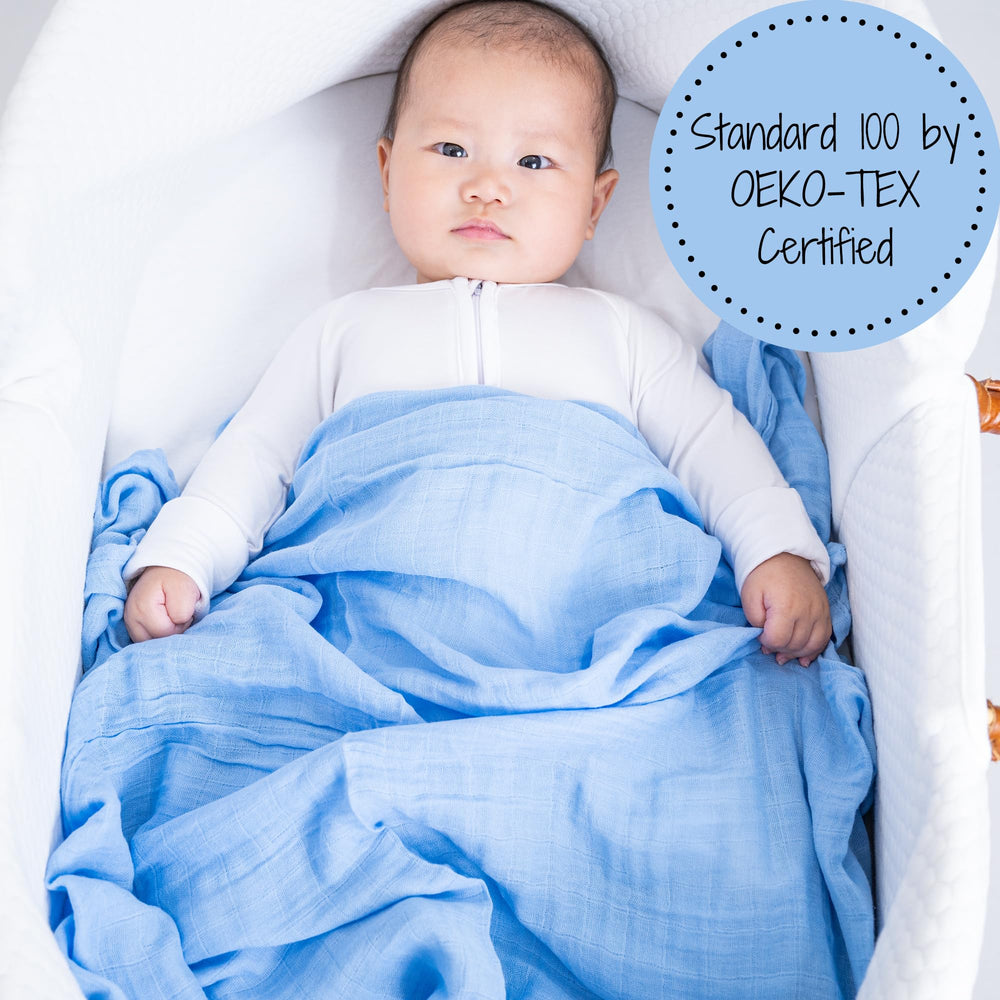 LollyBanks muslin swaddle demonstrated with diaper bag ready for outings.