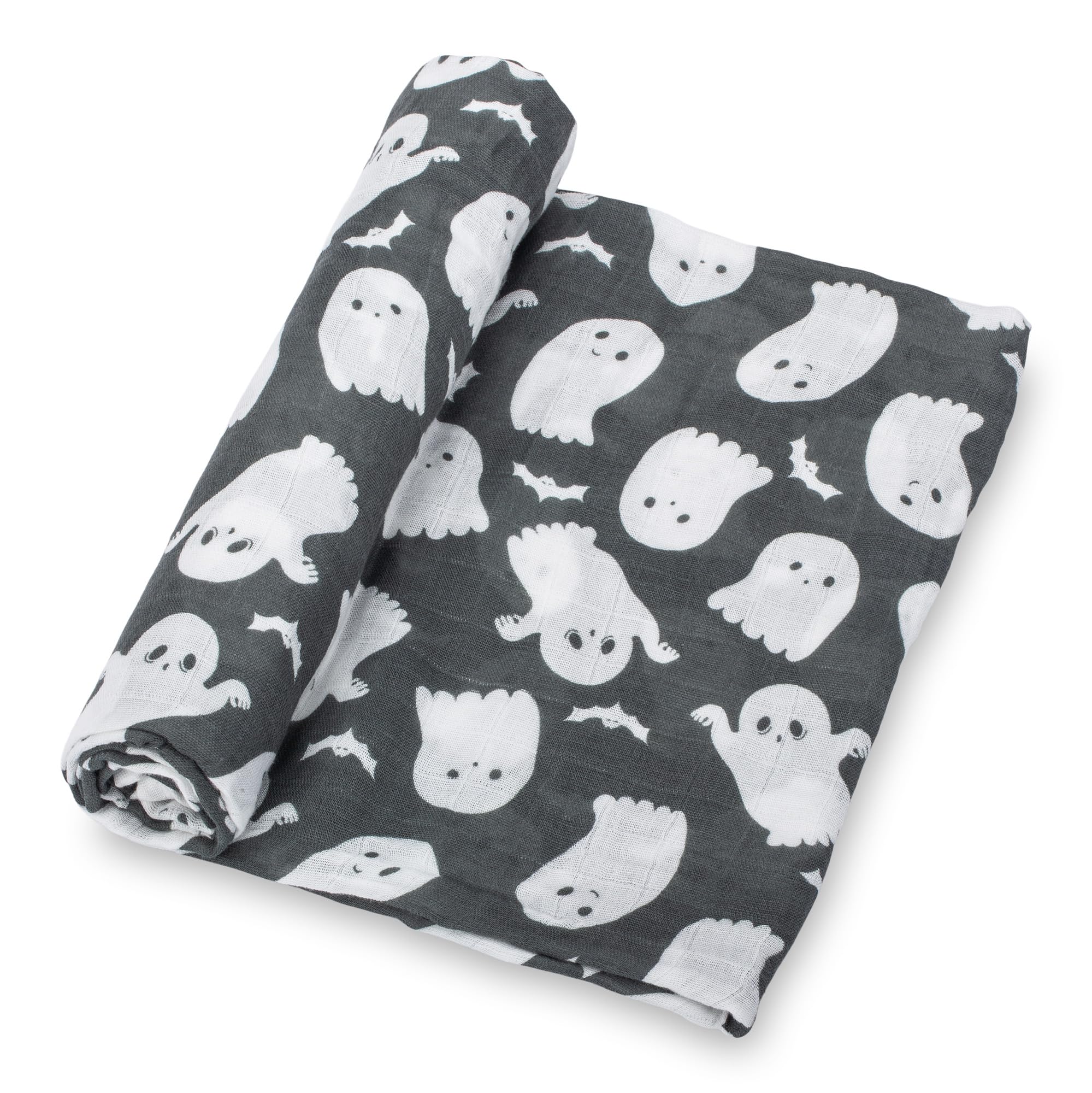 LollyBanks muslin swaddle ghost print 47x47 inches for cozy newborn wraps.