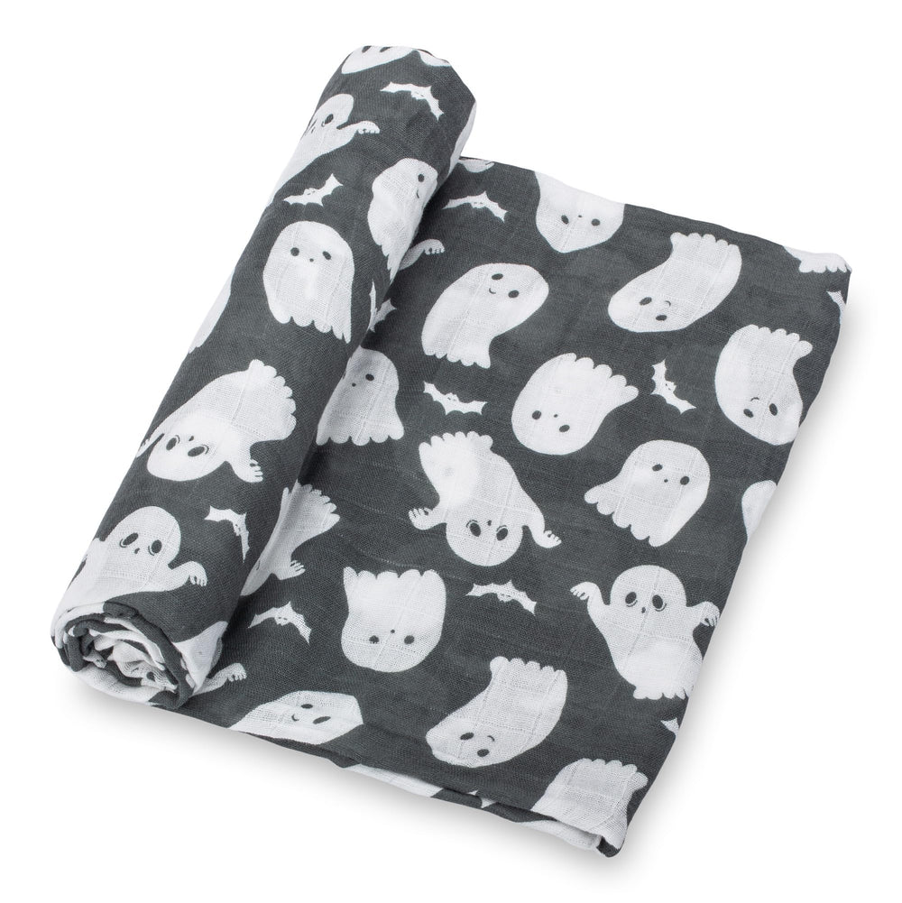 LollyBanks muslin swaddle ghost print 47x47 inches for cozy newborn wraps.