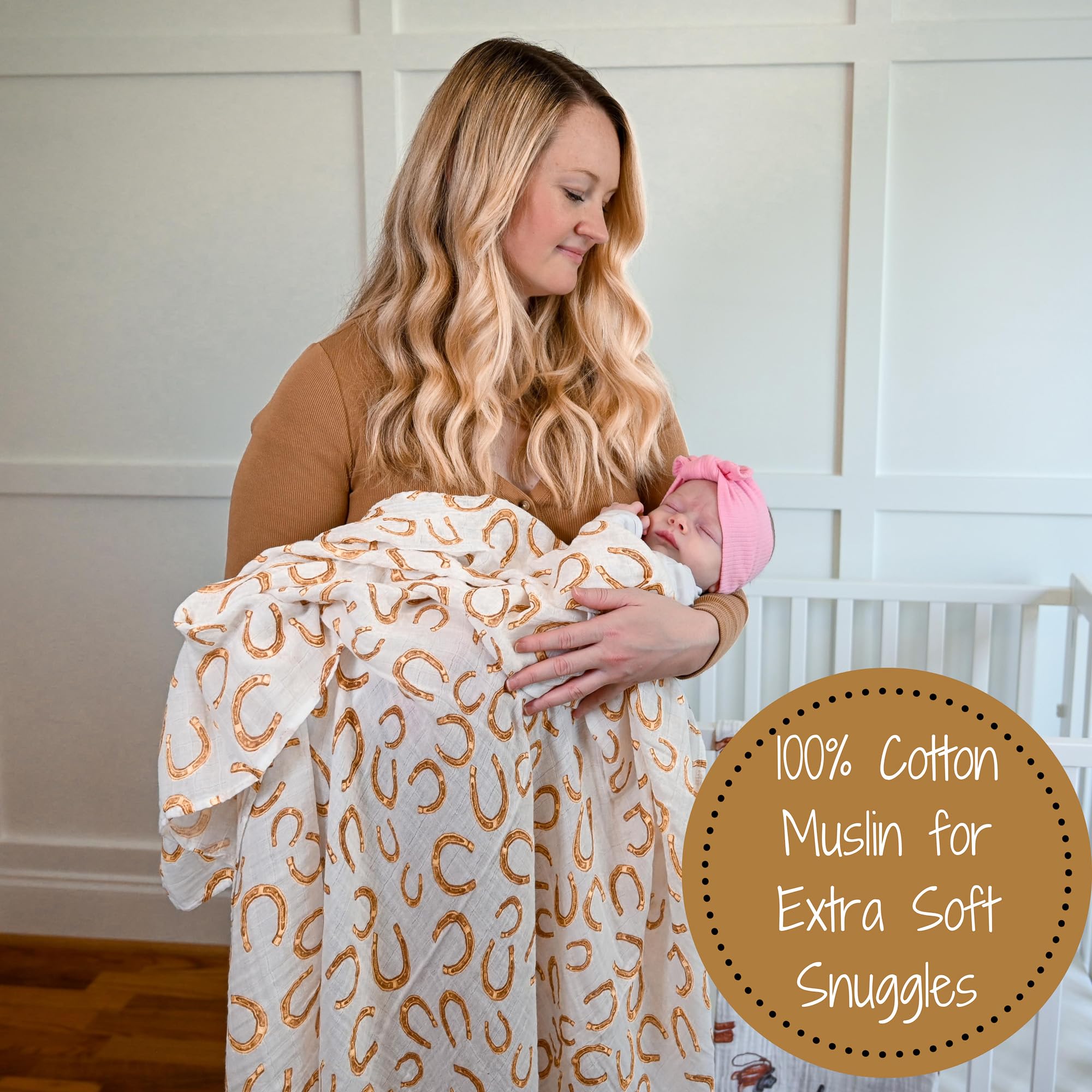 LollyBanks muslin swaddle in a nursery decor setup with western vibe
