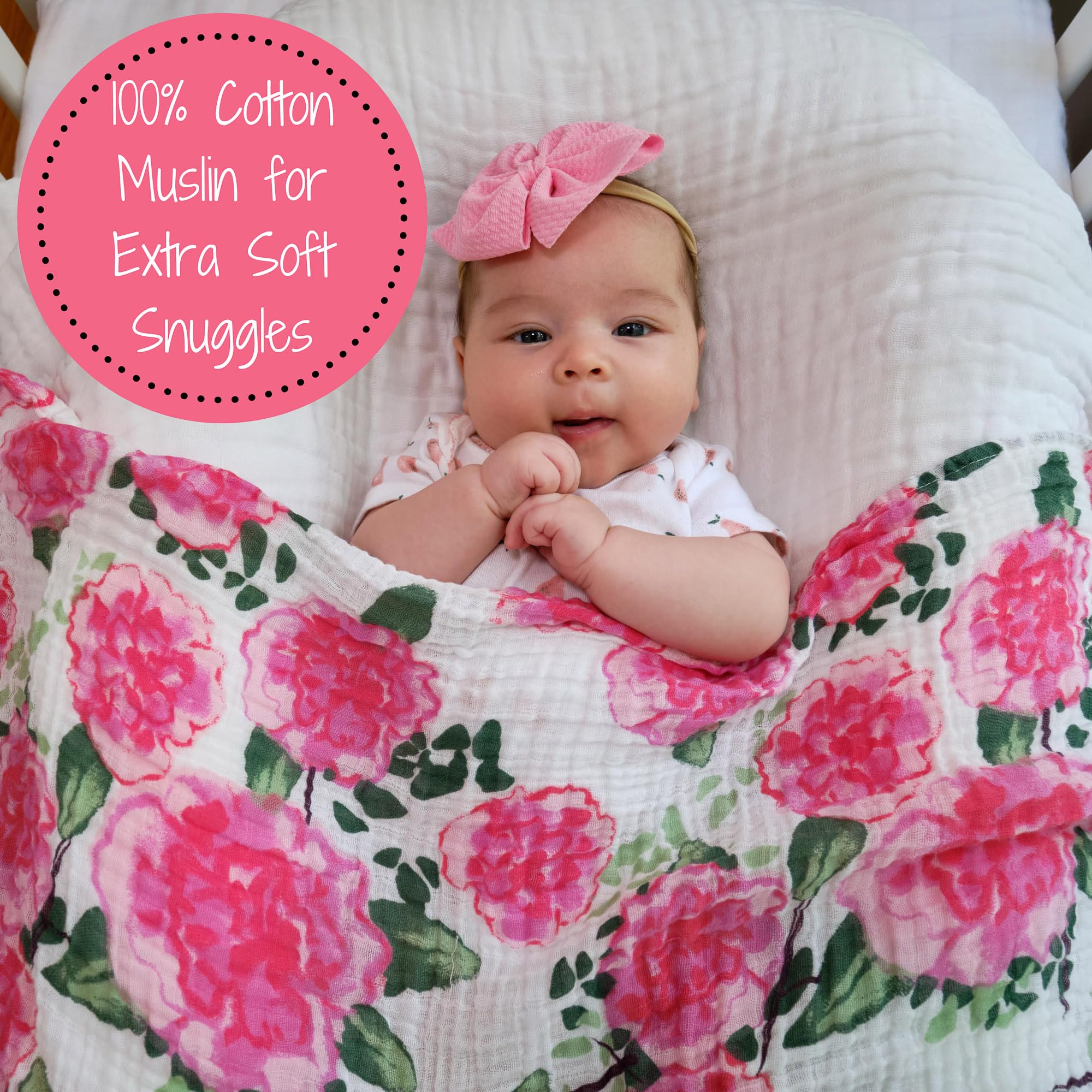 LollyBanks muslin swaddle texture appears soft and breathable for daily cuddles.