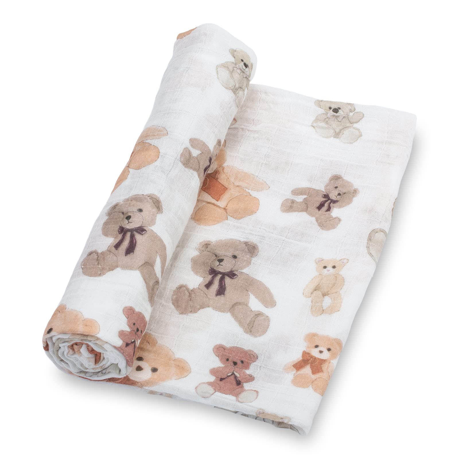 LollyBanks Teddy Bear Print swaddle blanket close-up for newborn comfort