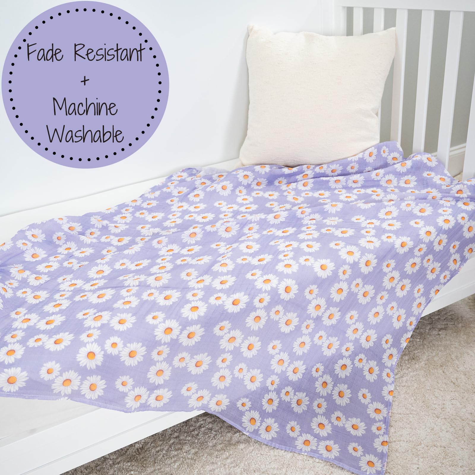 LollyBanks OEKO-TEX certified blanket image emphasizes safe, easy-care machine washing.