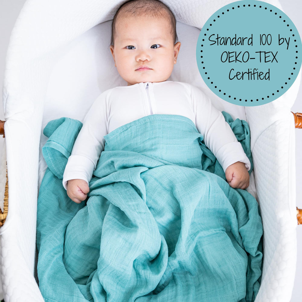 LollyBanks oeko-tex-certified muslin blanket for safe daily use.