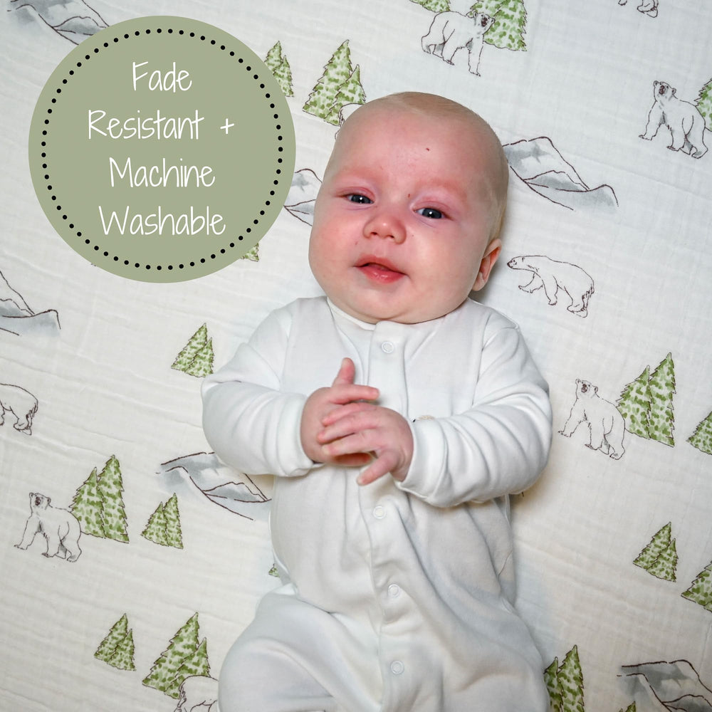 LollyBanks polar bear muslin swaddle, nursing cover and burp cloth option