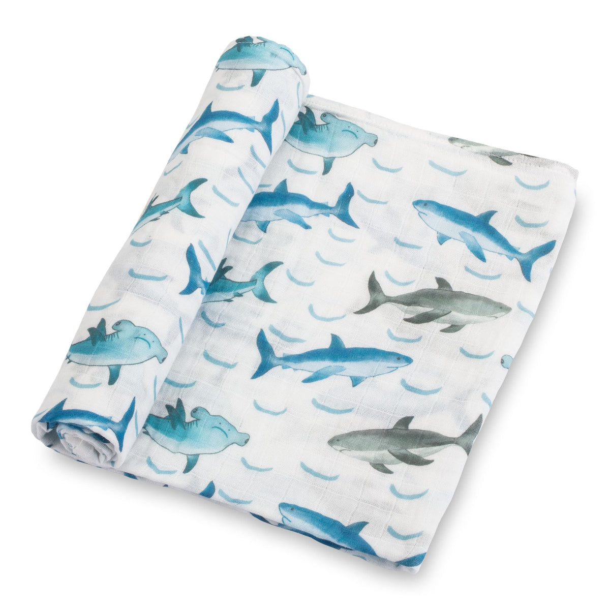 LollyBanks shark adventure design on a soft baby blanket for curious play