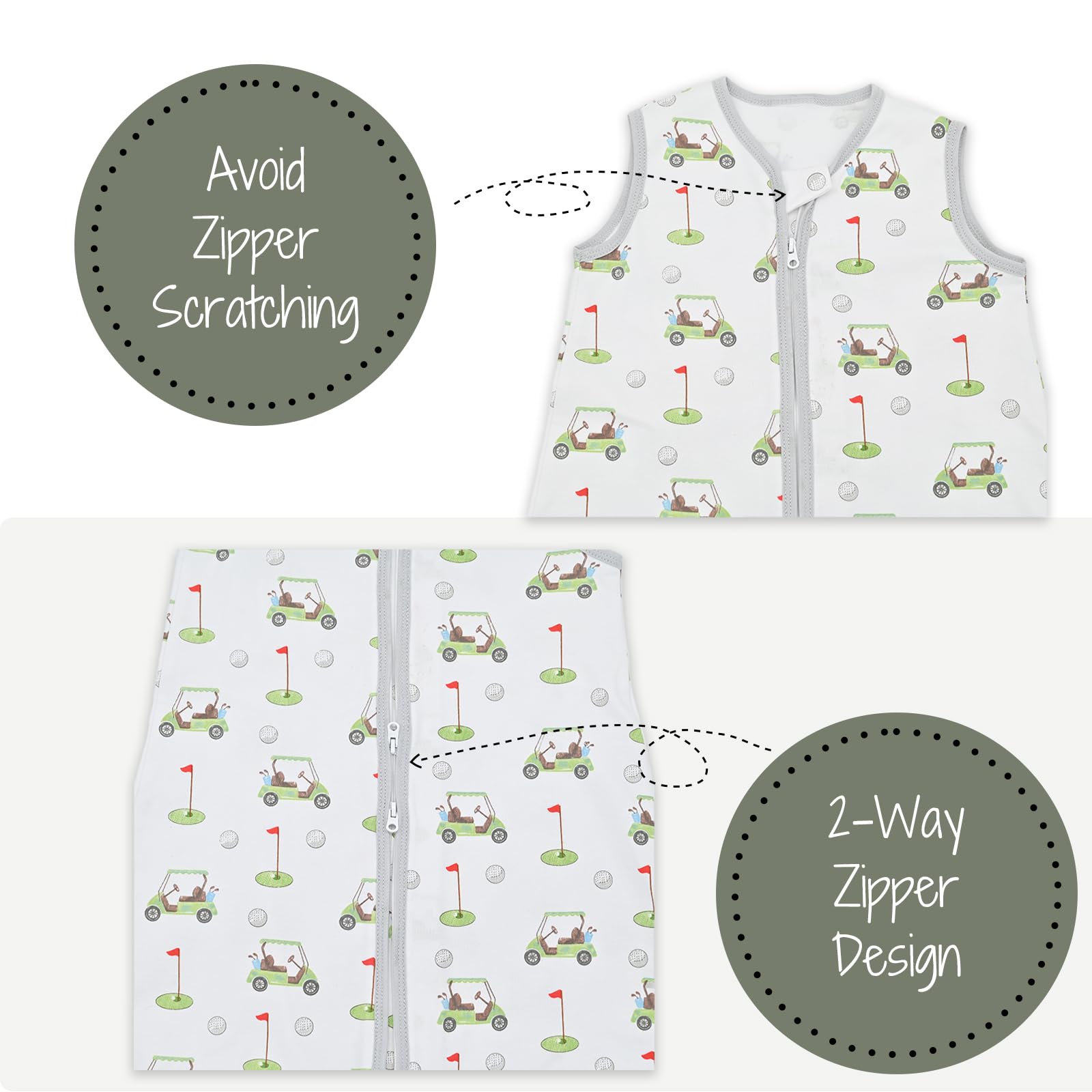 LollyBanks sleep sack worn on baby demonstrates lightweight TOG 0.5 warmth.