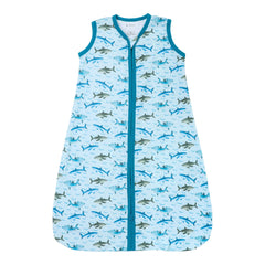 LollyBanks Sleep Sack shark print front view promotes snug, safe sleep for toddlers.