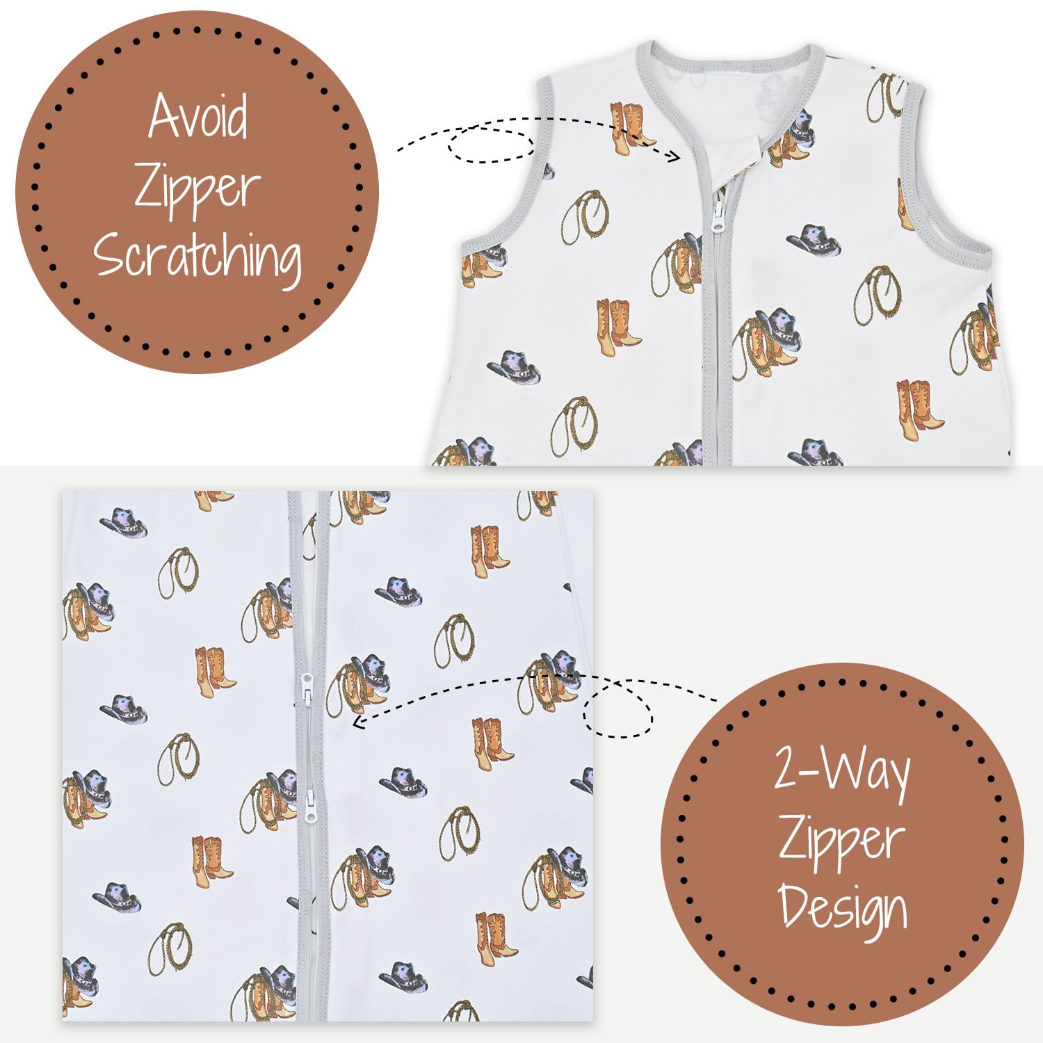 LollyBanks sleep sack size chart image; four sizes for growing babies.