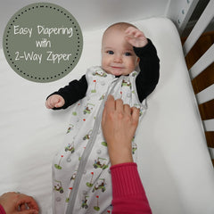 LollyBanks sleep sack size chart highlights 0-24 months range for growing babies.
