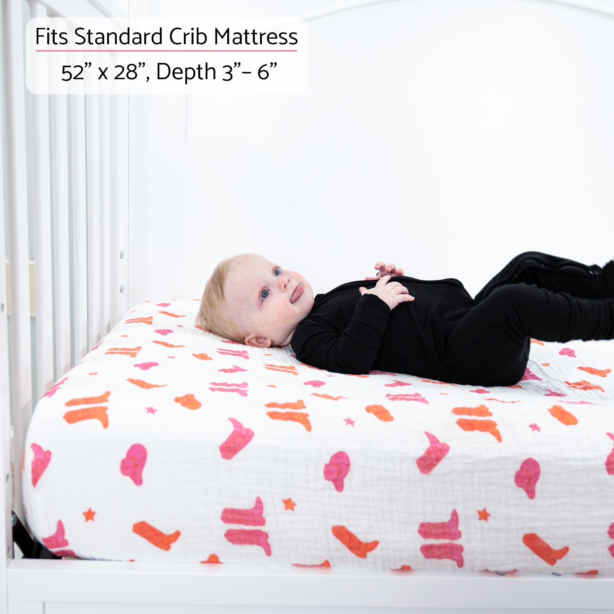 LollyBanks snug-fit crib sheet with elastic edges ensures secure placement through wiggles.