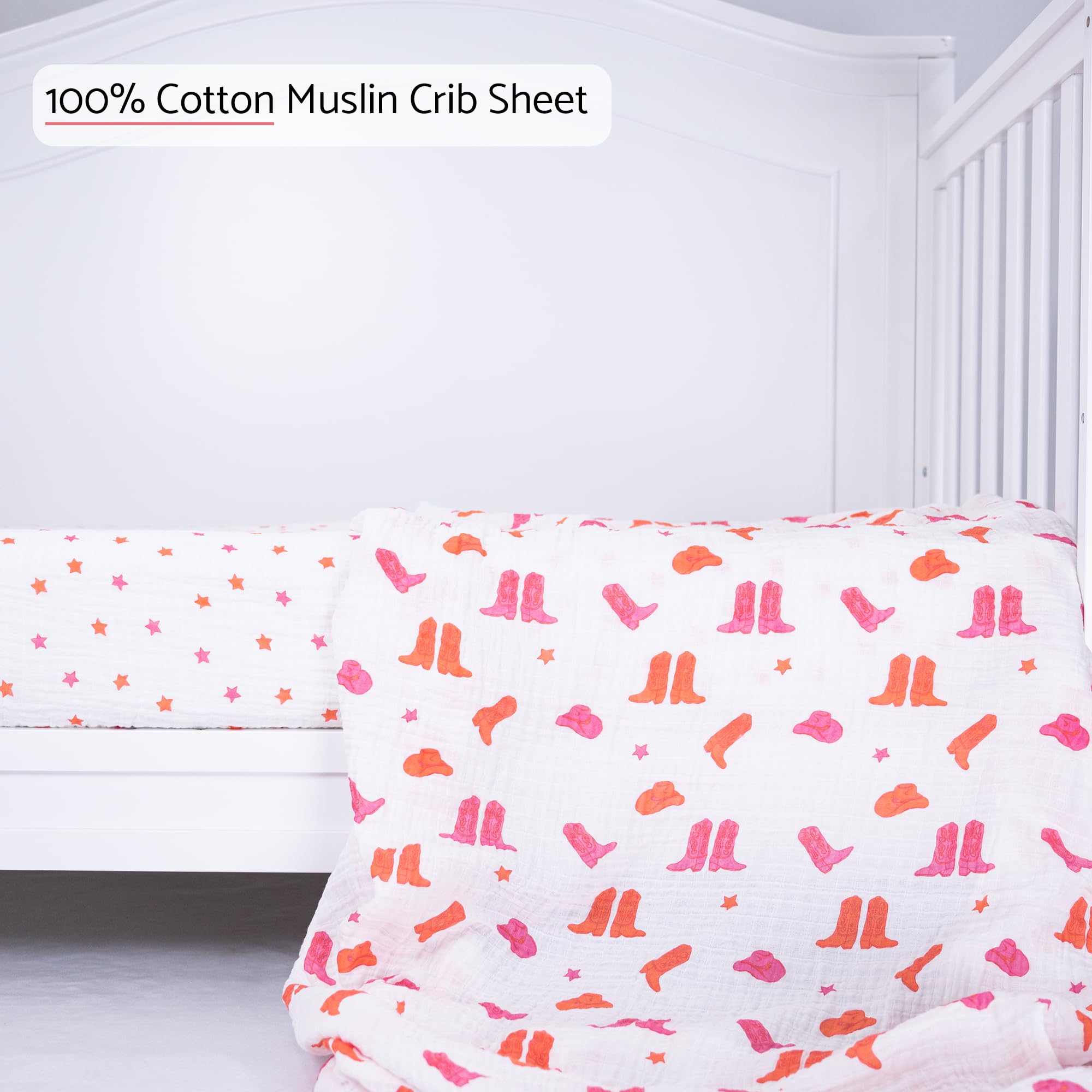 LollyBanks 100% cotton crib sheet texture highlights gentle, breathable comfort for naps.