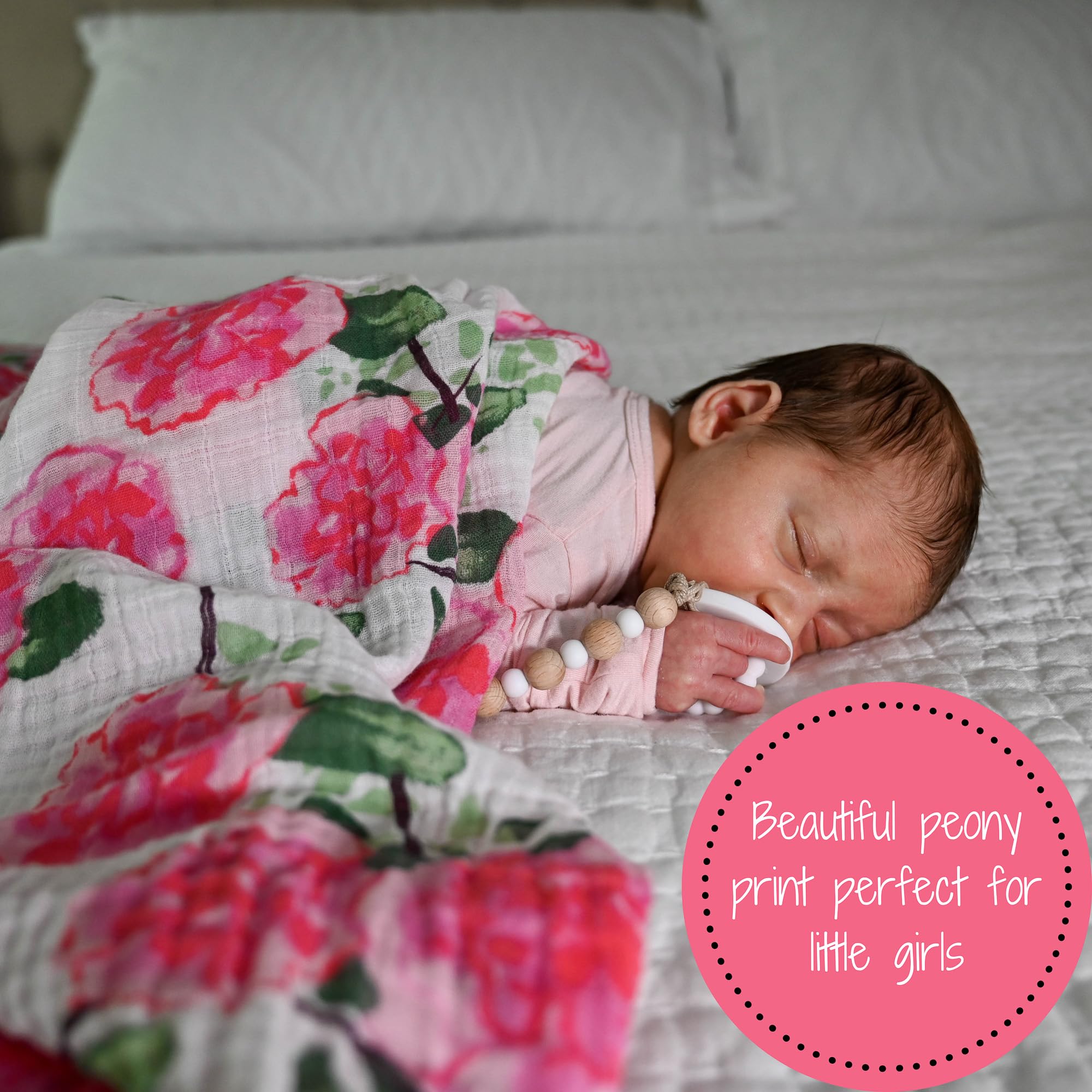 LollyBanks burp cloth usage with the peony swaddle in everyday care.