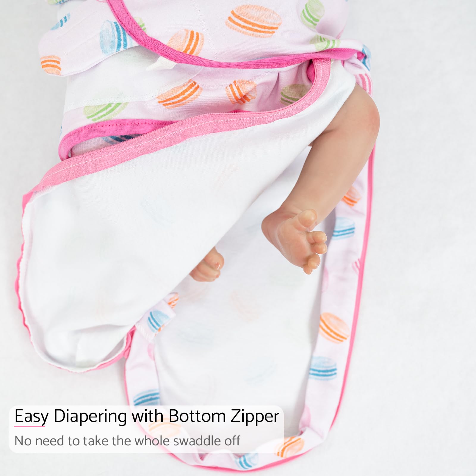 LollyBanks baby swaddle shows adjustable wings and TOG option for versatile comfort.