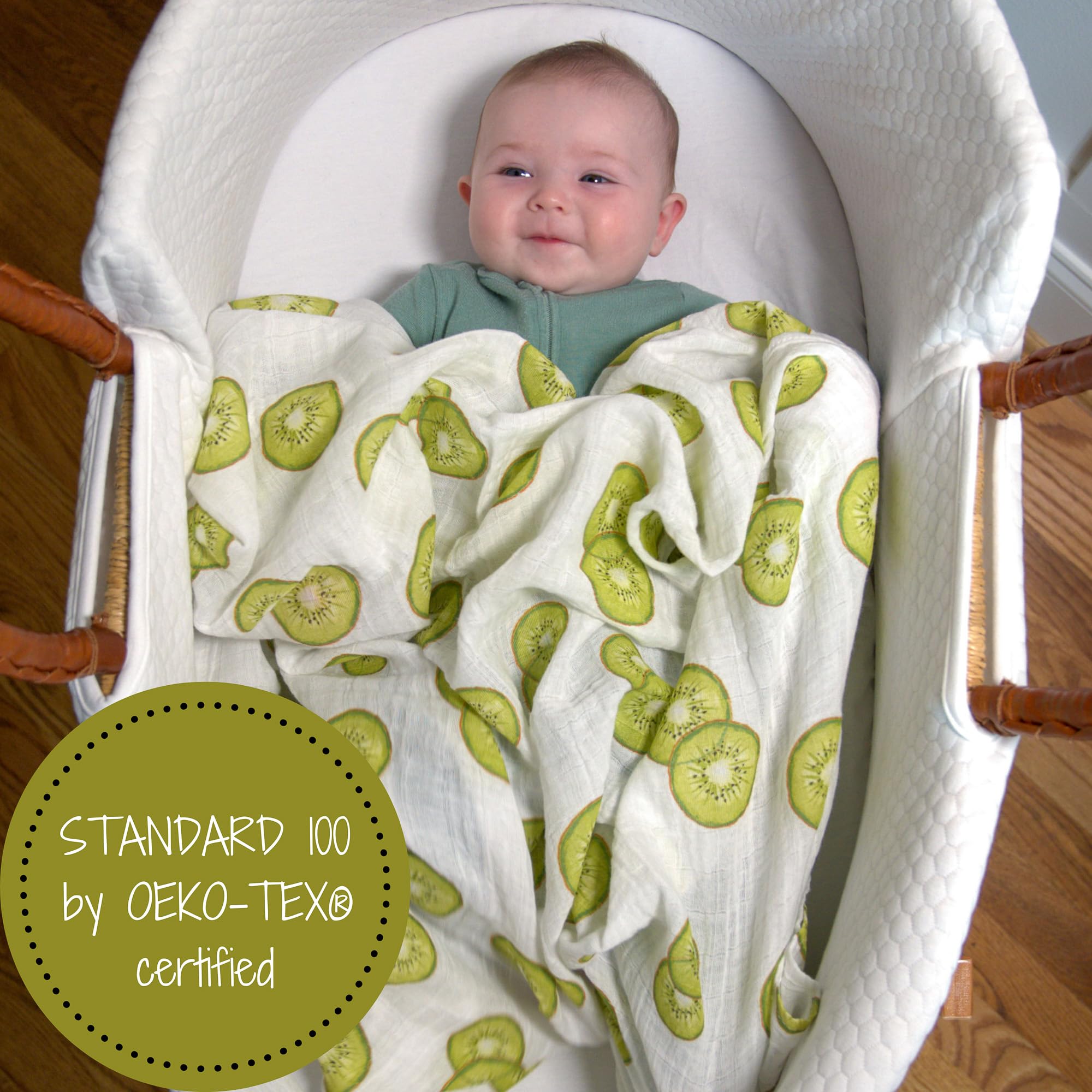 LollyBanks swaddle blanket close-up, showing soft cotton muslin for gentle skin.