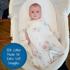 LollyBanks swaddle blanket 100% cotton muslin feels soft and breathable.