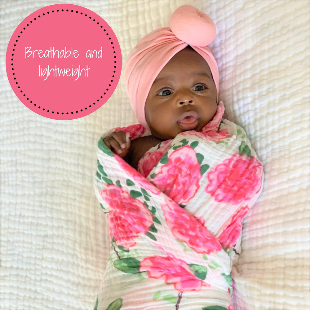 LollyBanks swaddle blanket shows generous 47x47 inches wrap space for newborns.