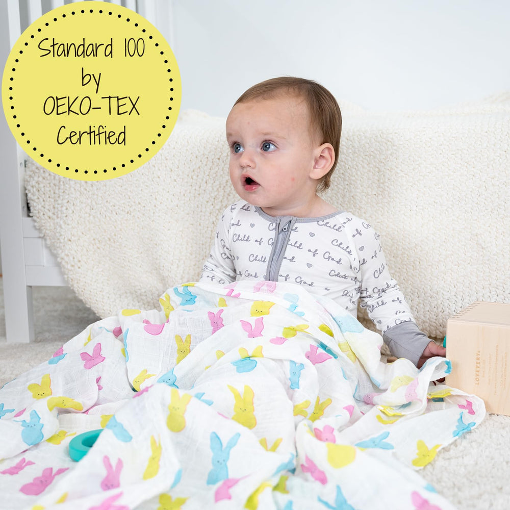 LollyBanks swaddle blanket full view 47x47, versatile wrap for newborns and keepsakes.