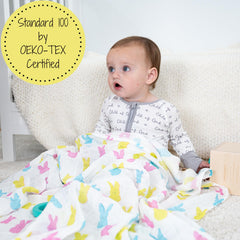 LollyBanks swaddle blanket full view 47x47, versatile wrap for newborns and keepsakes.