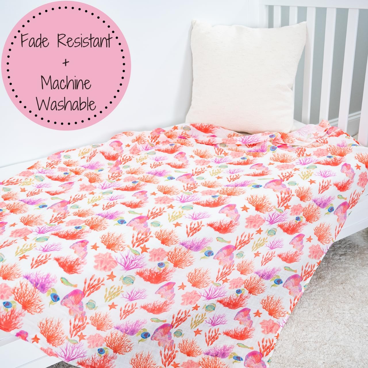 LollyBanks nursery decor coral print fits crib or wall hanging.