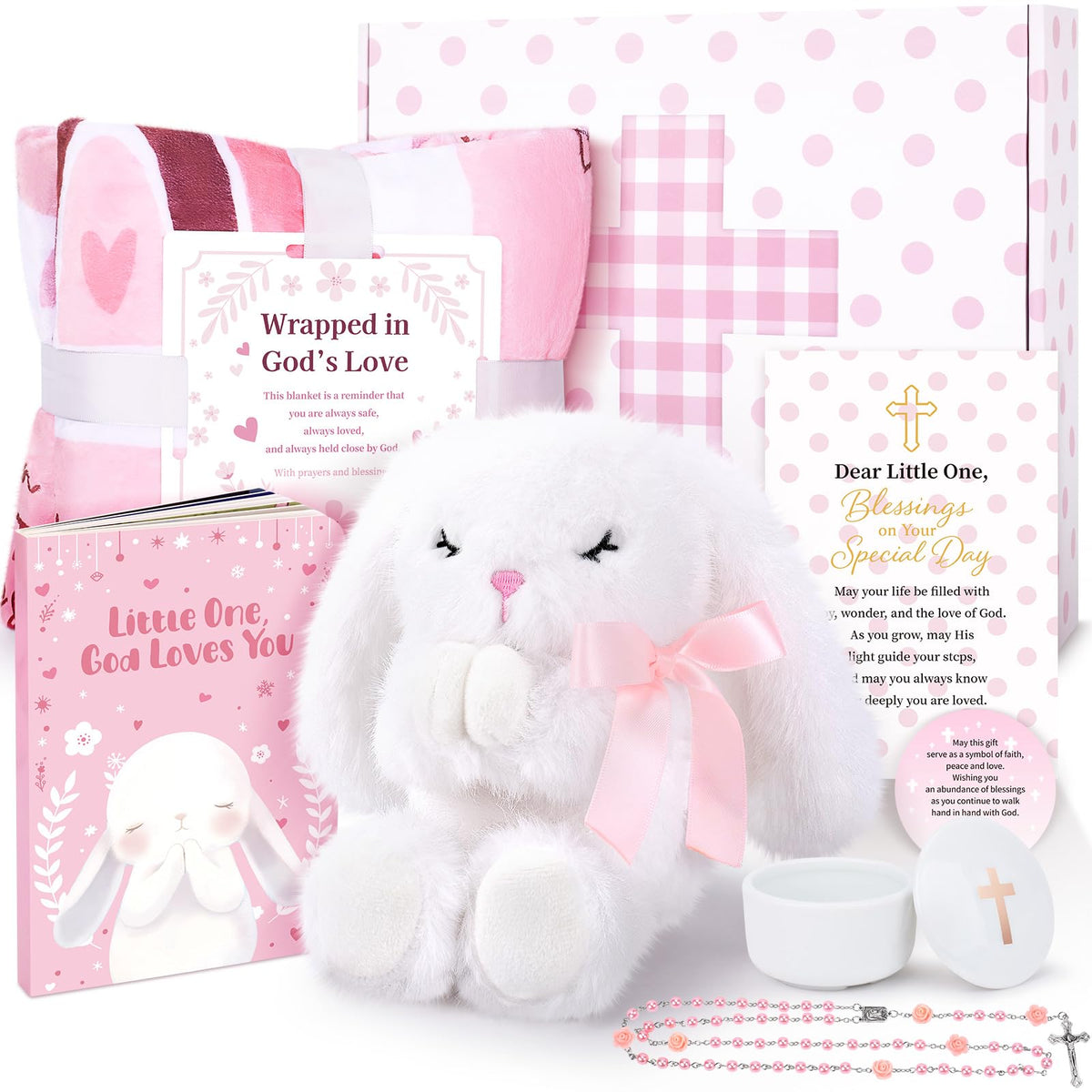 LOMEVE baptism girl bunny stuffed animal offers a comforting prayer companion at bedtime