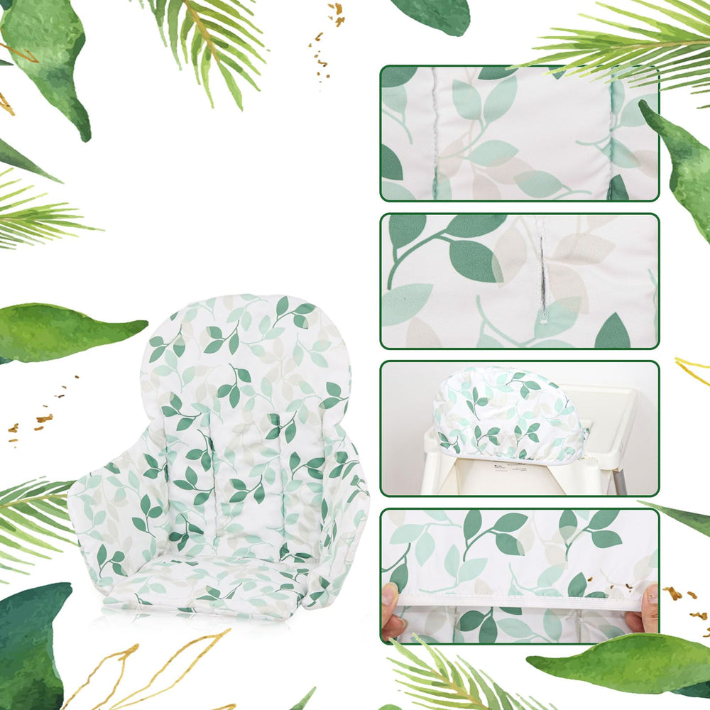 Lomgwumy green leaf pattern cushion on IKEA Antilop adds color and visual appeal.