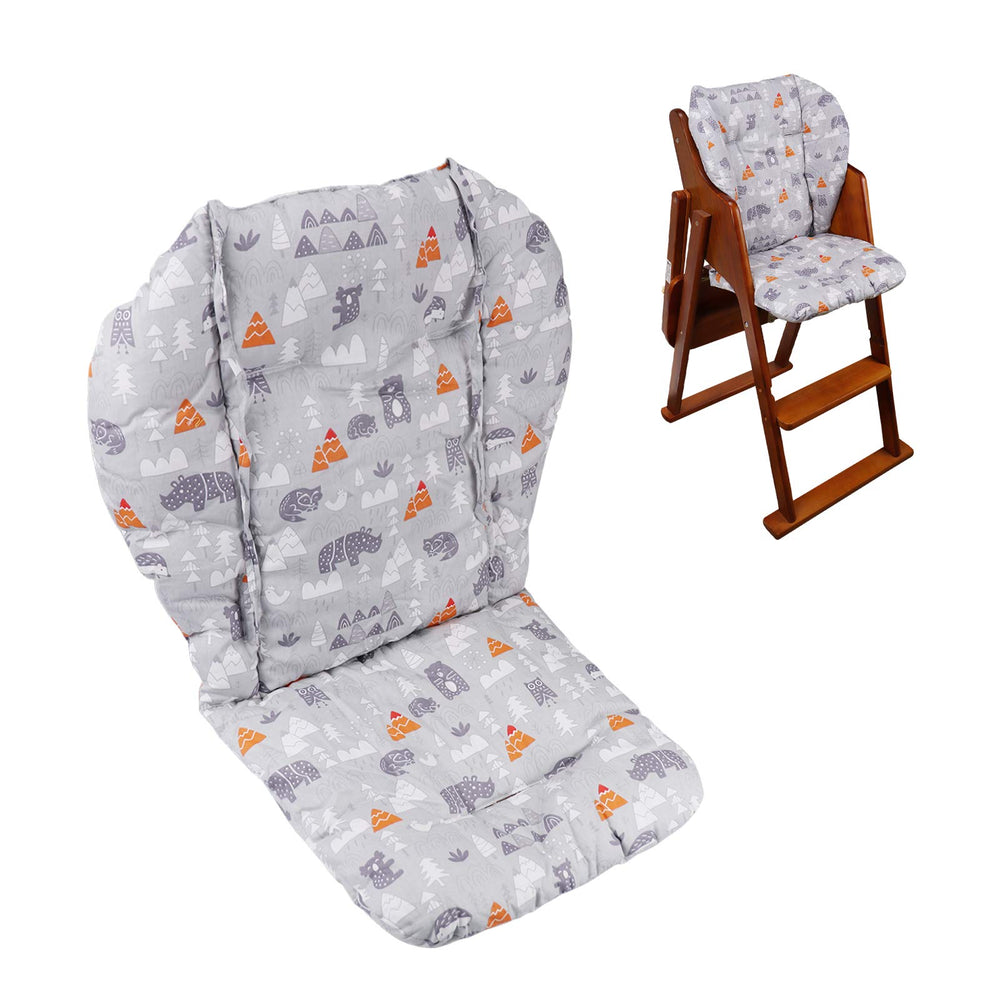 Lomgwumy high chair cushion in grey animal pattern adds soft comfort to meals.
