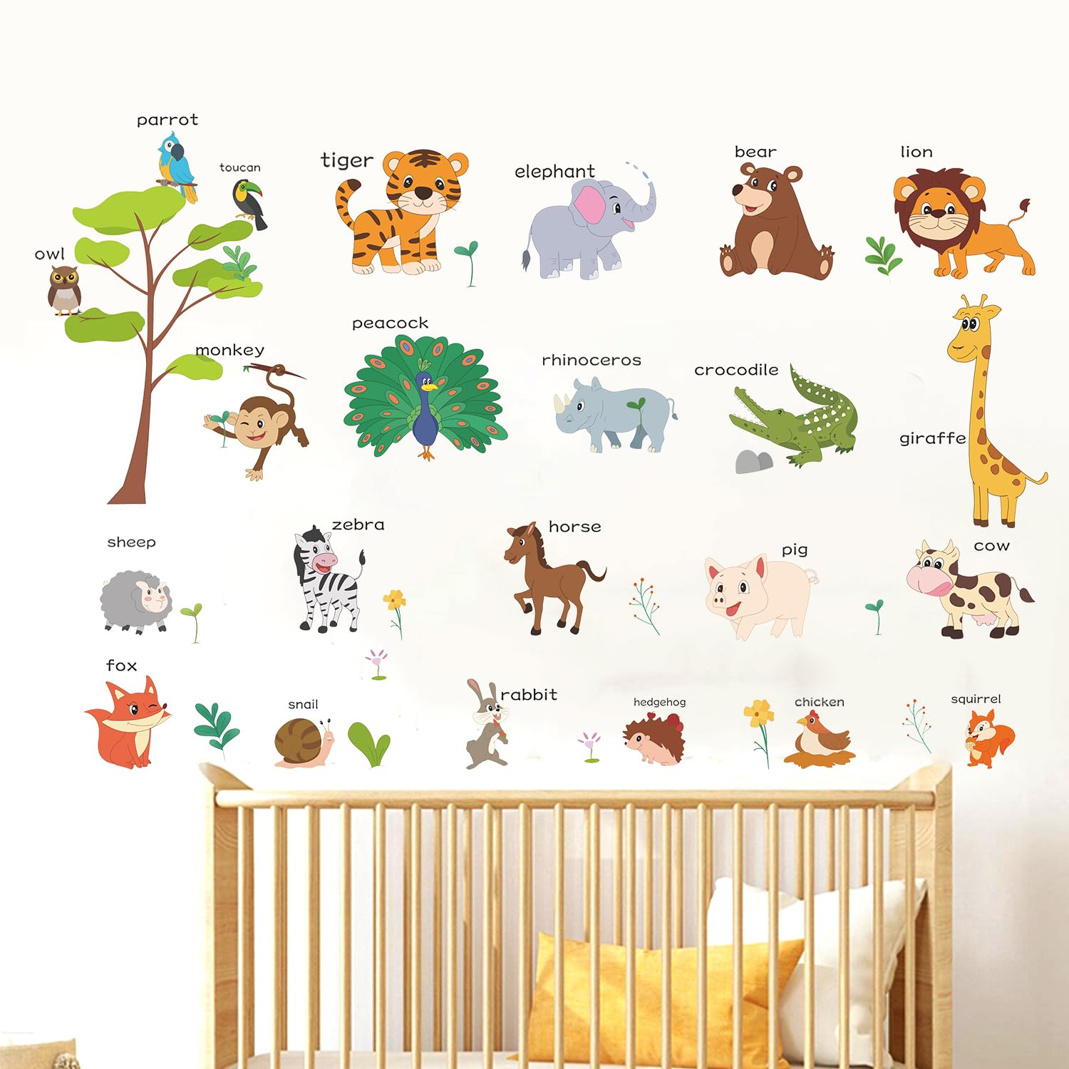 LOMILY Animals Learning Wall Stickers show playful animals for a bright playroom decor and learning