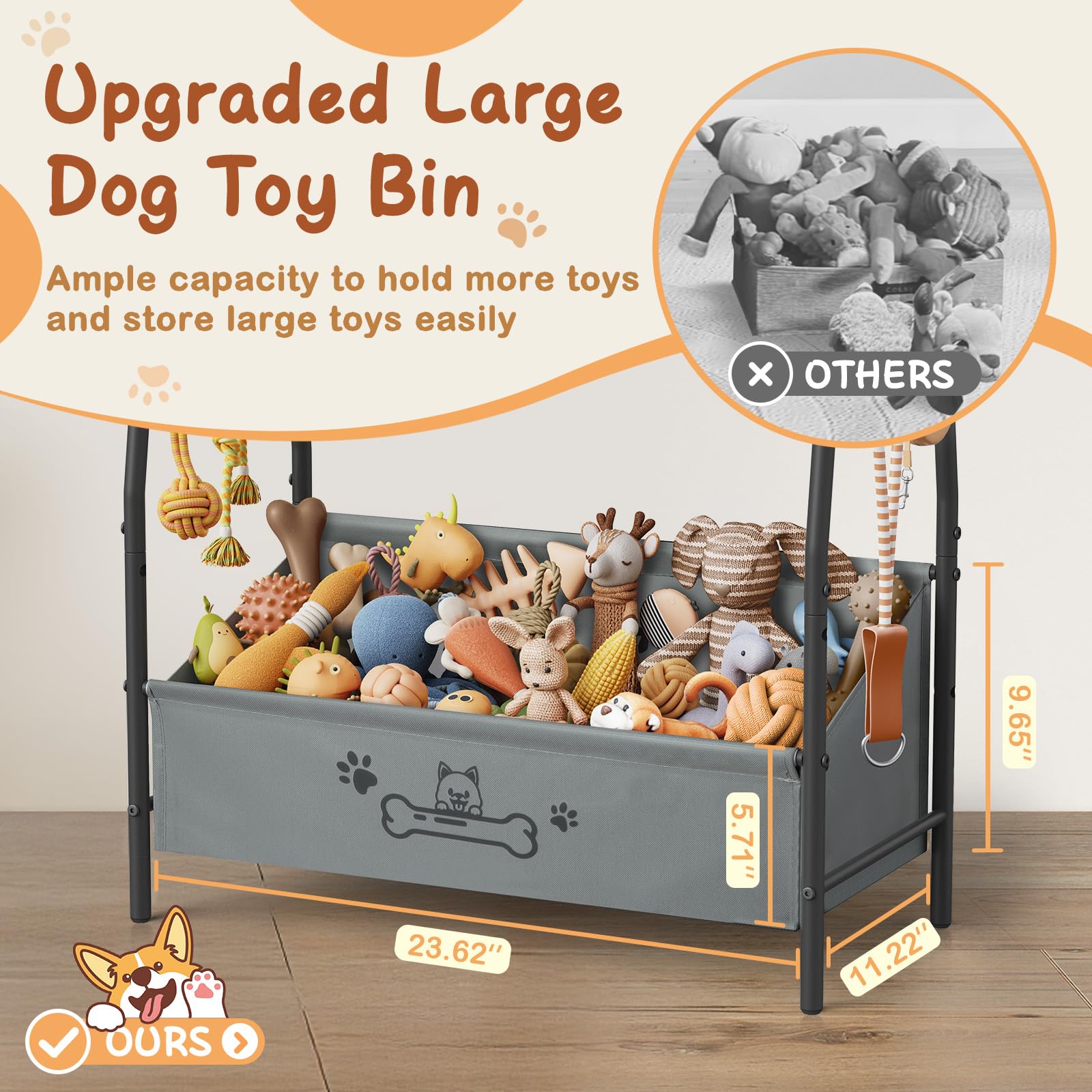 Lomivra large dog toy basket open interior shows spacious toy storage.