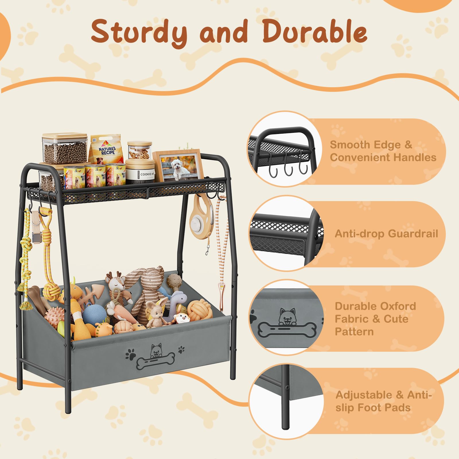 Lomivra wear-resistant oxford fabric reinforces durable dog toy bin storage.